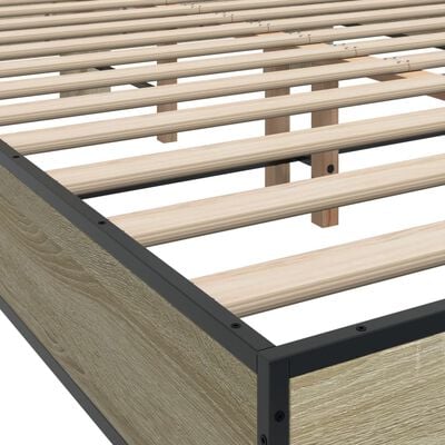 vidaXL Cadre de lit chêne sonoma 135x190 cm bois d'ingénierie et métal