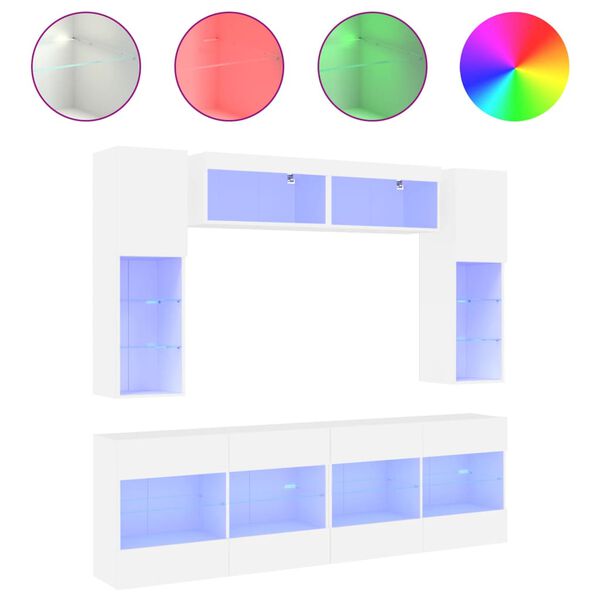vidaXL Ensemble de meubles TV muraux 6 pcs avec lumi&egrave;res LED blanc