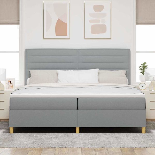 vidaXL Lit &agrave; ressort LED avec matelas Gris clair 200 x 200 cm tissu