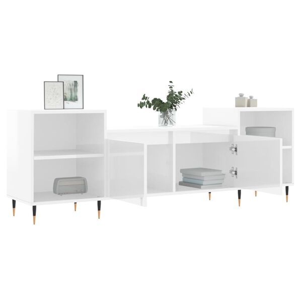 vidaXL Meuble TV Blanc brillant 160x35x55 cm Bois d'ing&eacute;nierie