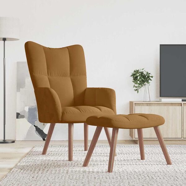 vidaXL Chaise de relaxation avec repose-pied Marron Velours