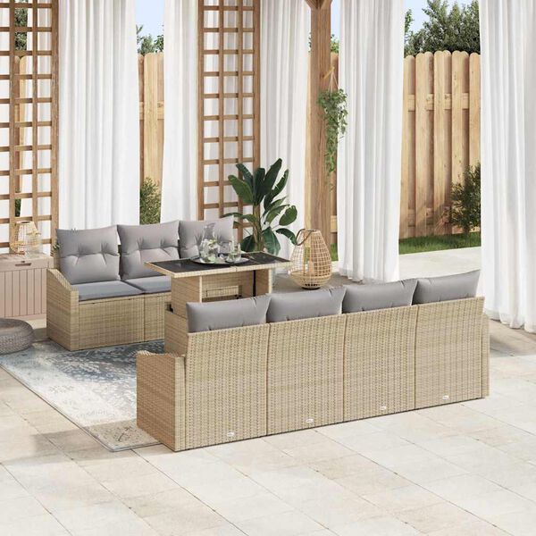 vidaXL Ensemble de canap&eacute; de jardin avec coussin 8 pcs Beige polyrotin