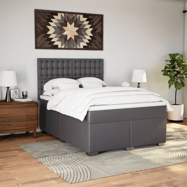 vidaXL Sommier &agrave; lattes de lit avec matelas Gris 140x200 cm Similicuir