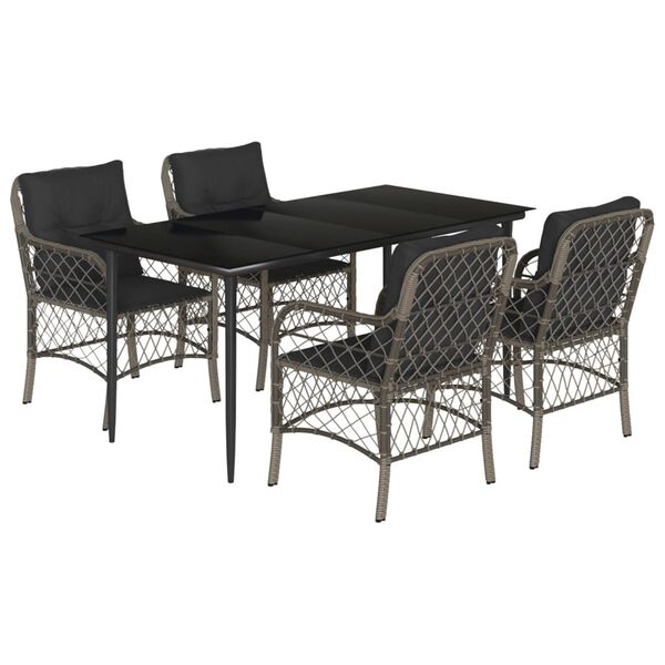 vidaXL Ensemble &agrave; manger de jardin 5 pcs coussins gris r&eacute;sine tress&eacute;e