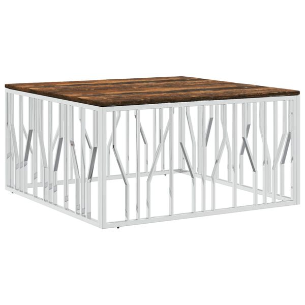 vidaXL Table basse argent&eacute; acier inoxydable/bois massif r&eacute;cup&eacute;ration