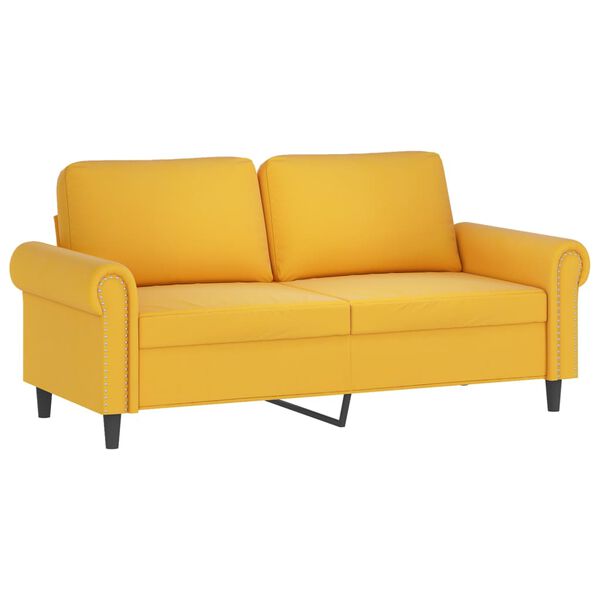 vidaXL Canap&eacute; 2 places oreillers et coussins Jaune clair 140cm Velours