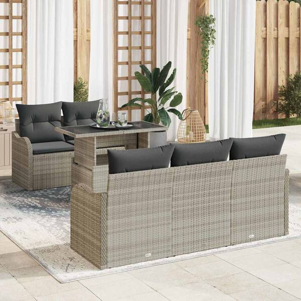 vidaXL Ensemble de canap&eacute; de jardin 6 pcs Gris clair polyrotin