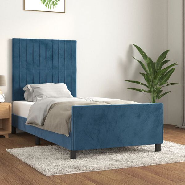 vidaXL Cadre de lit sans matelas bleu fonc&eacute; 90x200 cm velours