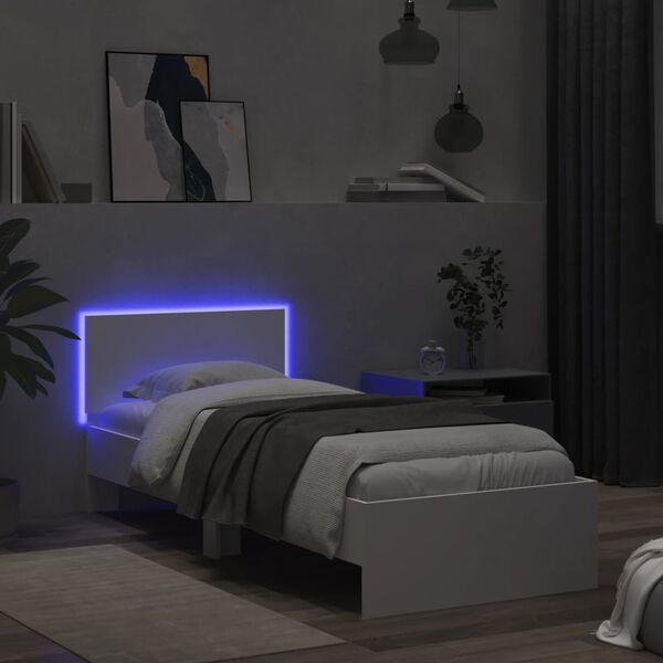vidaXL Cadre de lit sans matelas avec lumi&egrave;res LED blanc 90x200 cm