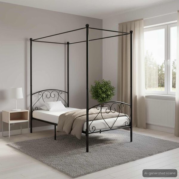 vidaXL Cadre de lit &agrave; baldaquin sans matelas noir m&eacute;tal 120x200 cm