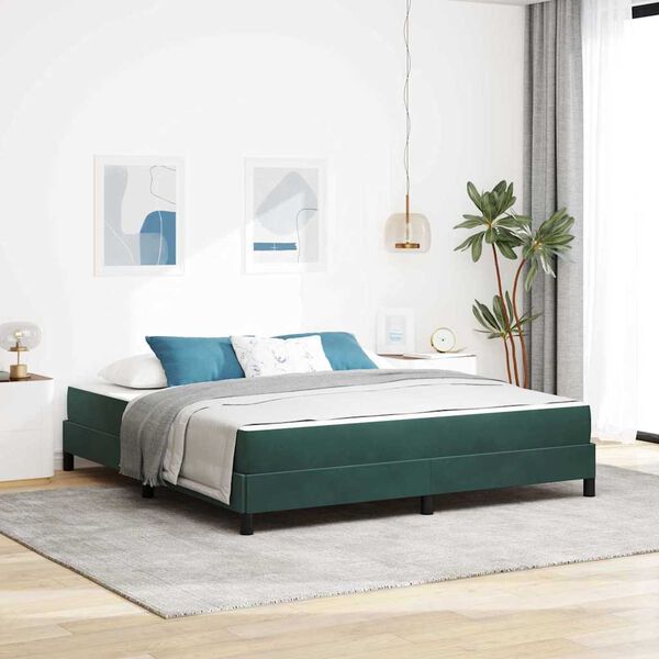 vidaXL Lit &agrave; ressorts avec matelas Vert fonc&eacute; 180 x 200 cm tissu