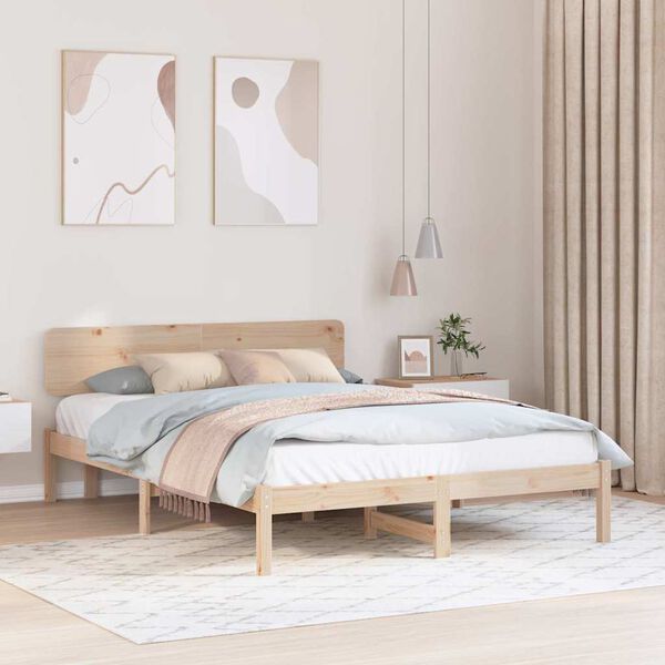 vidaXL Cadre de lit avec t&ecirc;te de lit Naturel 200 x 200 cm Pin massif