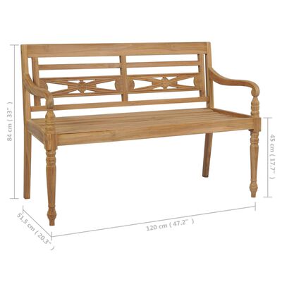 vidaXL Banc Batavia avec coussin vert 120 cm Bois de teck massif