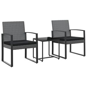 vidaXL Ensemble &agrave; manger de jardin coussins 3 pcs gris fonc&eacute; rotin PP