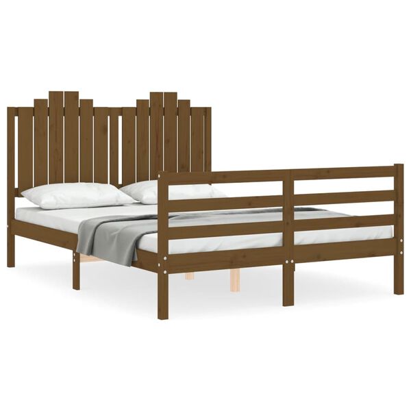 vidaXL Cadre de lit sans matelas marron miel 140x190 cm bois massif