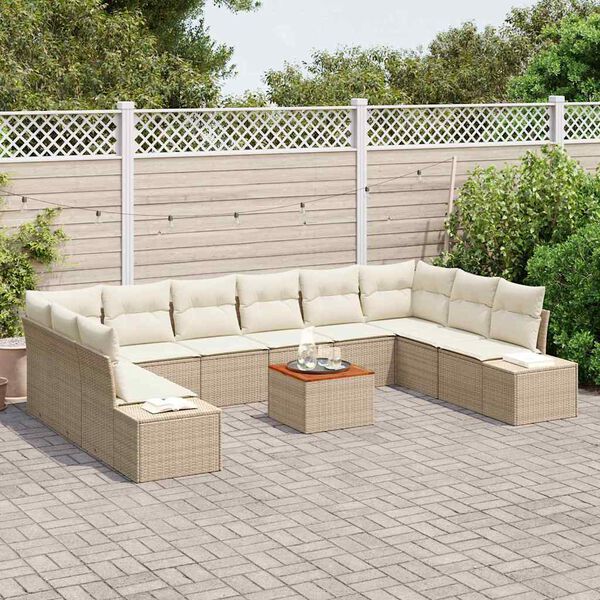 vidaXL Ensemble de canap&eacute; de jardin 11 pcs Beige polyrotin