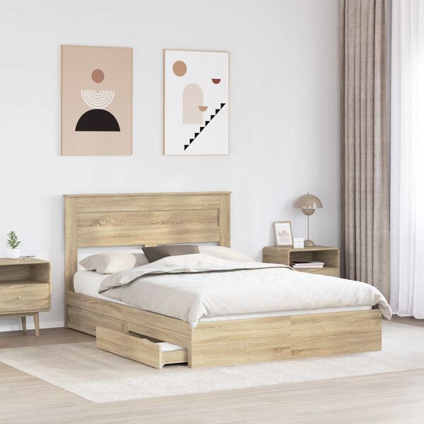 vidaXL Lit de Rangement Ch&ecirc;ne Sonoma 150 x 200 cm Bois d'ing&eacute;nierie