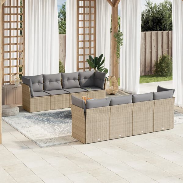 vidaXL Salon de jardin avec coussins 9 pcs beige r&eacute;sine tress&eacute;e