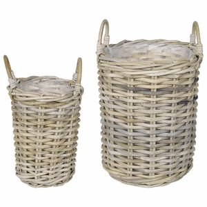 vidaXL Panier de Plante GENDT 2 pi&egrave;ces Gris naturel Rattan Kubu