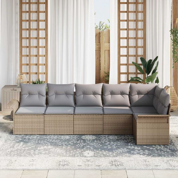 vidaXL Ensemble de canap&eacute; de jardin 6 pcs Beige Poly rotin
