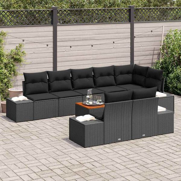 vidaXL Ensemble de canap&eacute; de jardin avec coussin 9 pcs Noir polyrotin