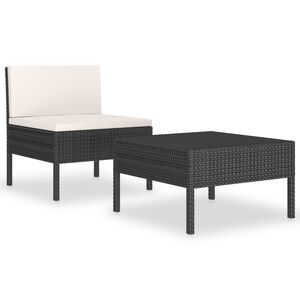 vidaXL Salon de jardin 2 pcs avec coussins R&eacute;sine tress&eacute;e Noir