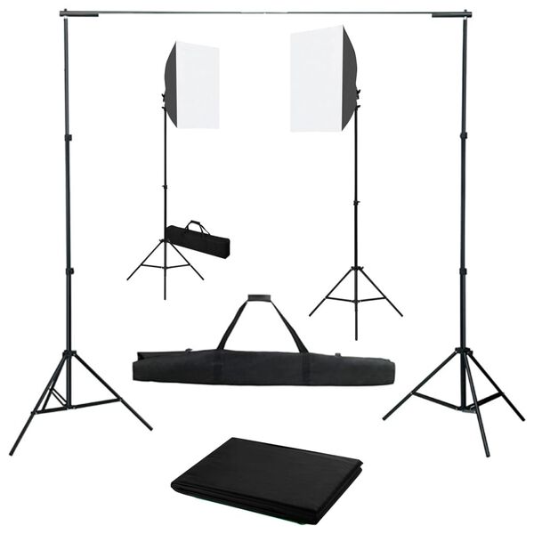 vidaXL Kit de studio photo avec bo&icirc;tes &agrave; lumi&egrave;re et toile de fond