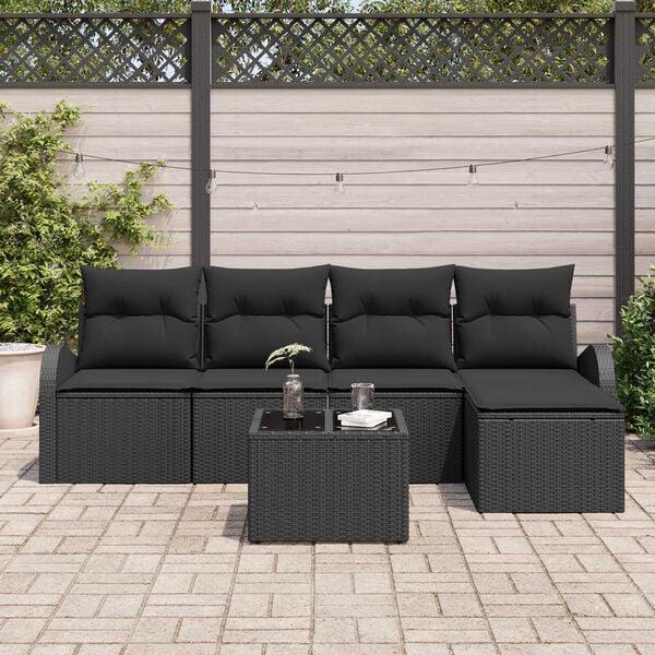 vidaXL Ensemble de Canap&eacute;s avec coussin 6 pcs Noir polyrotin
