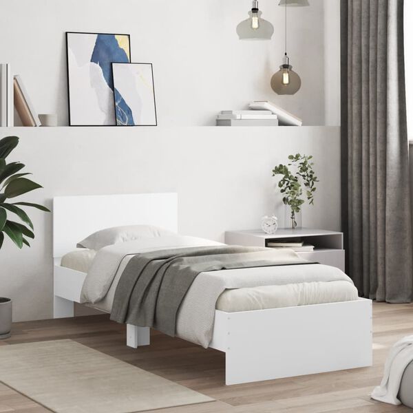 vidaXL Cadre de lit sans matelas avec lumi&egrave;res LED blanc 90x200 cm