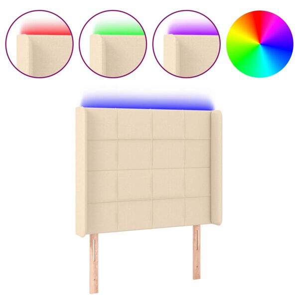 vidaXL T&ecirc;te de lit &agrave; LED Cr&egrave;me 103x16x118/128 cm Tissu