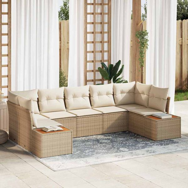 vidaXL Ensemble de canap&eacute; de jardin 7 pcs Beige et cr&egrave;me Polyrotin