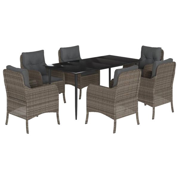 vidaXL Ensemble &agrave; manger de jardin et coussins 7 pcs gris rotin