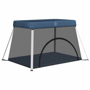 vidaXL Parc pour b&eacute;b&eacute; avec matelas Bleu marine Tissu de lin