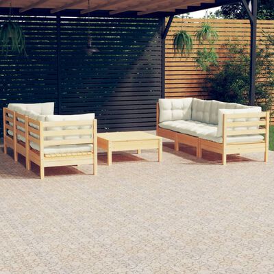 vidaXL Salon de jardin 7 pcs avec coussins crème bois de pin