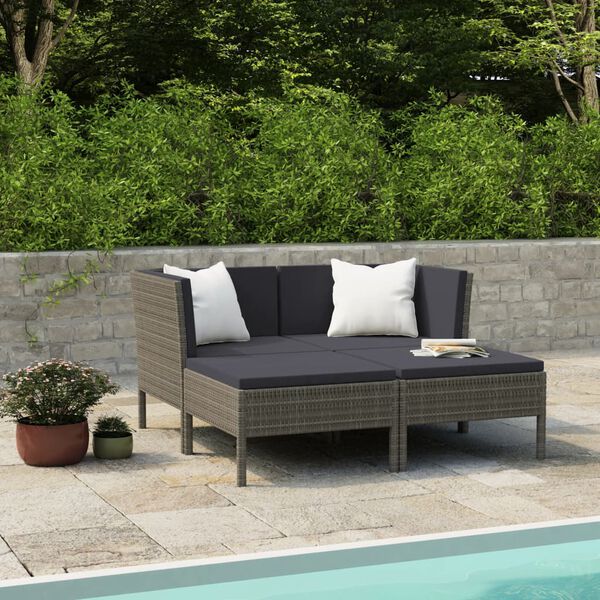vidaXL Salon de jardin 4 pcs avec coussins résine tressée gris