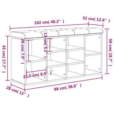 vidaXL Banc à chaussures chêne sonoma 102x32x50 cm bois d'ingénierie