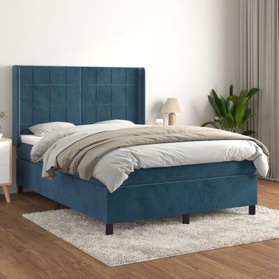 vidaXL Sommier à lattes de lit et matelas Bleu foncé 140x190cm Velours