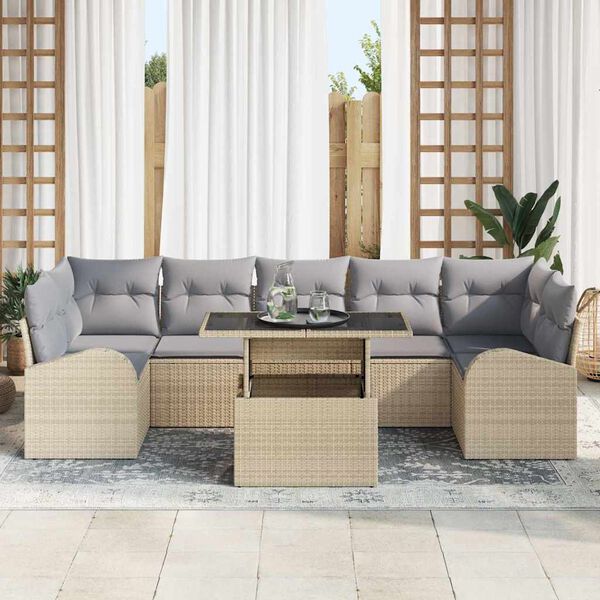 vidaXL Ensemble de canap&eacute; de jardin 8 pcs Beige Poly rotin