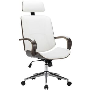vidaXL Chaise de bureau avec appuie-t&ecirc;te Blanc Similicuir et bois