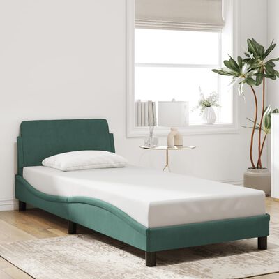 vidaXL Cadre de lit avec tête de lit Vert foncé 90x190 cm Velours