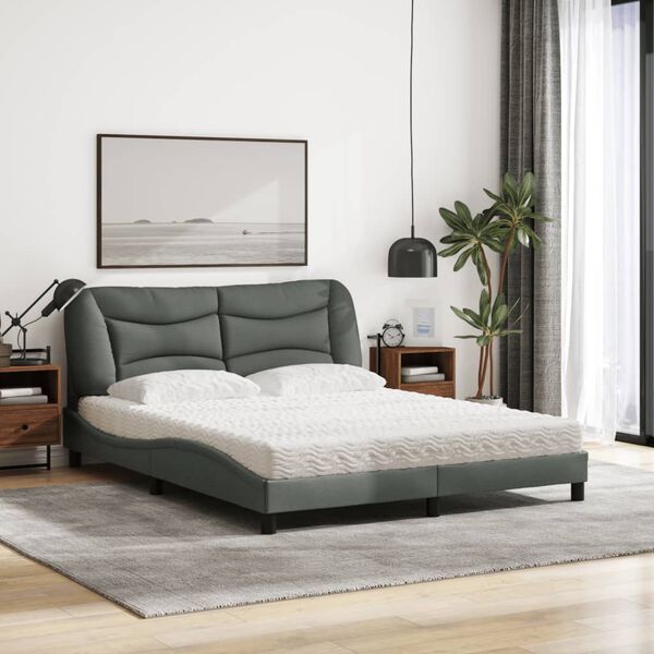 vidaXL Lit avec matelas Hvar gris fonc&eacute; 160x200 cm tissu