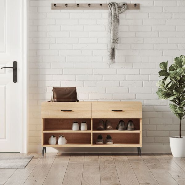 vidaXL Banc &agrave; chaussures ch&ecirc;ne sonoma 102x35x55 cm bois d'ing&eacute;nierie
