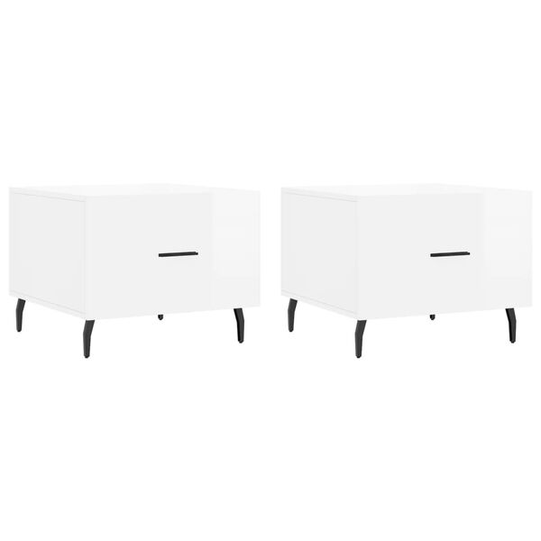 vidaXL Tables basses 2 pcs blanc brillant 50x50x40cm bois d'ing&eacute;nierie