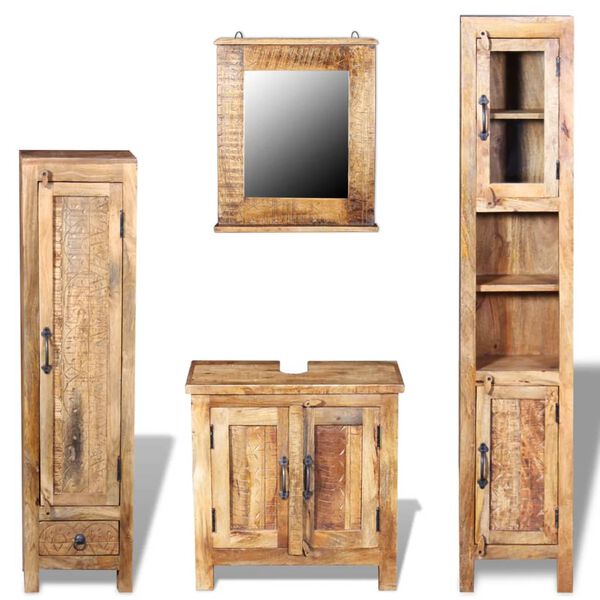 vidaXL Meuble toilette+miroir et 2 armoires latérales Bois de manguier