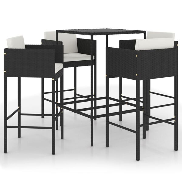 vidaXL Ensemble de bar de jardin 5 pcs et coussins R&eacute;sine tress&eacute;e Noir