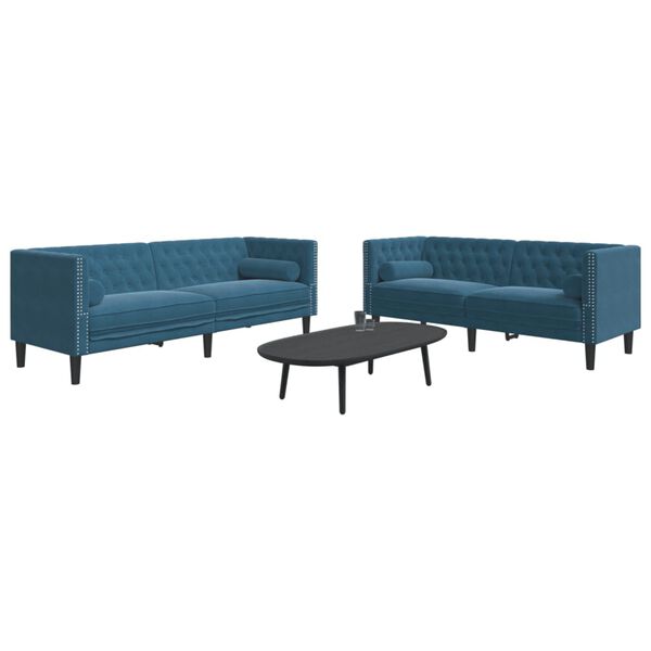 vidaXL Ensemble de canap&eacute; Chesterfield et traversins 2pcs bleu velours