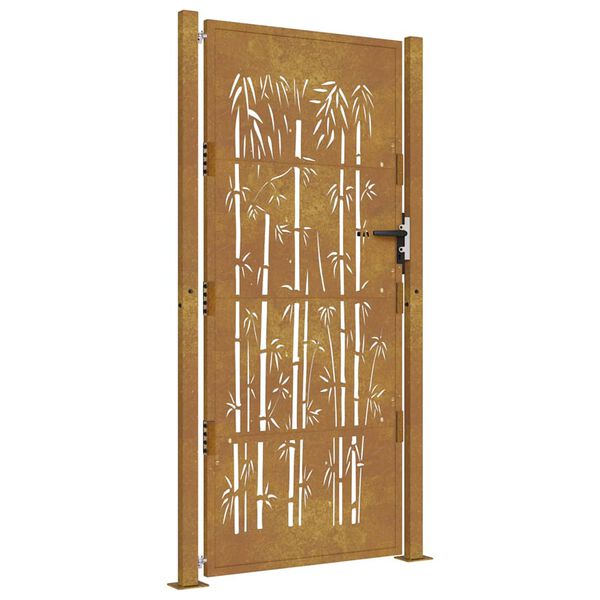 vidaXL Portail de jardin 100x200 cm en acier Corten et bambou