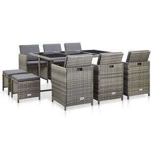 vidaXL Ensemble &agrave; manger d&rsquo;ext&eacute;rieur 11pcs et coussins poly rotin Gris