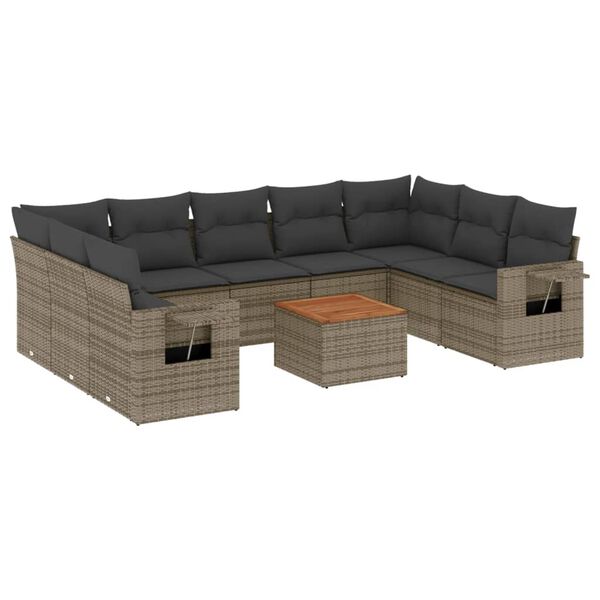 vidaXL Salon de jardin avec coussins 10 pcs gris r&eacute;sine tress&eacute;e
