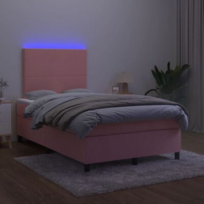 vidaXL Sommier à lattes de lit et matelas LED rose 120x190 cm velours